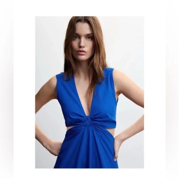 NWT Mango Blue Knot Dress With Cutouts M - Picture 2 of 5